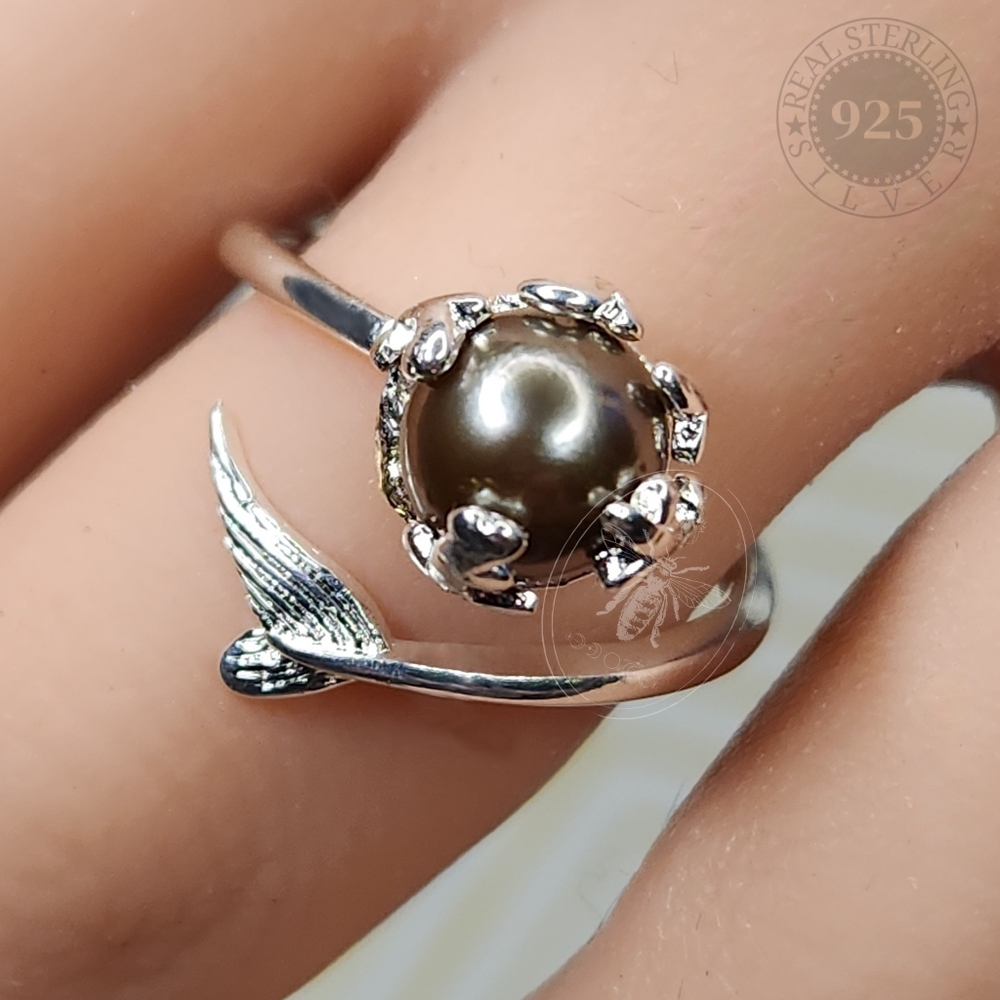 "The Siren" Handmade 8mm Genuine Tibetan Pearl & Sterling Silver Open Size Fast